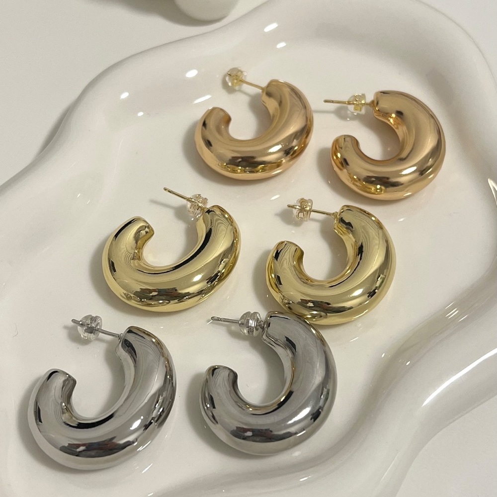 n e w | silver chubby hoop earrings - Picture 2 of 4